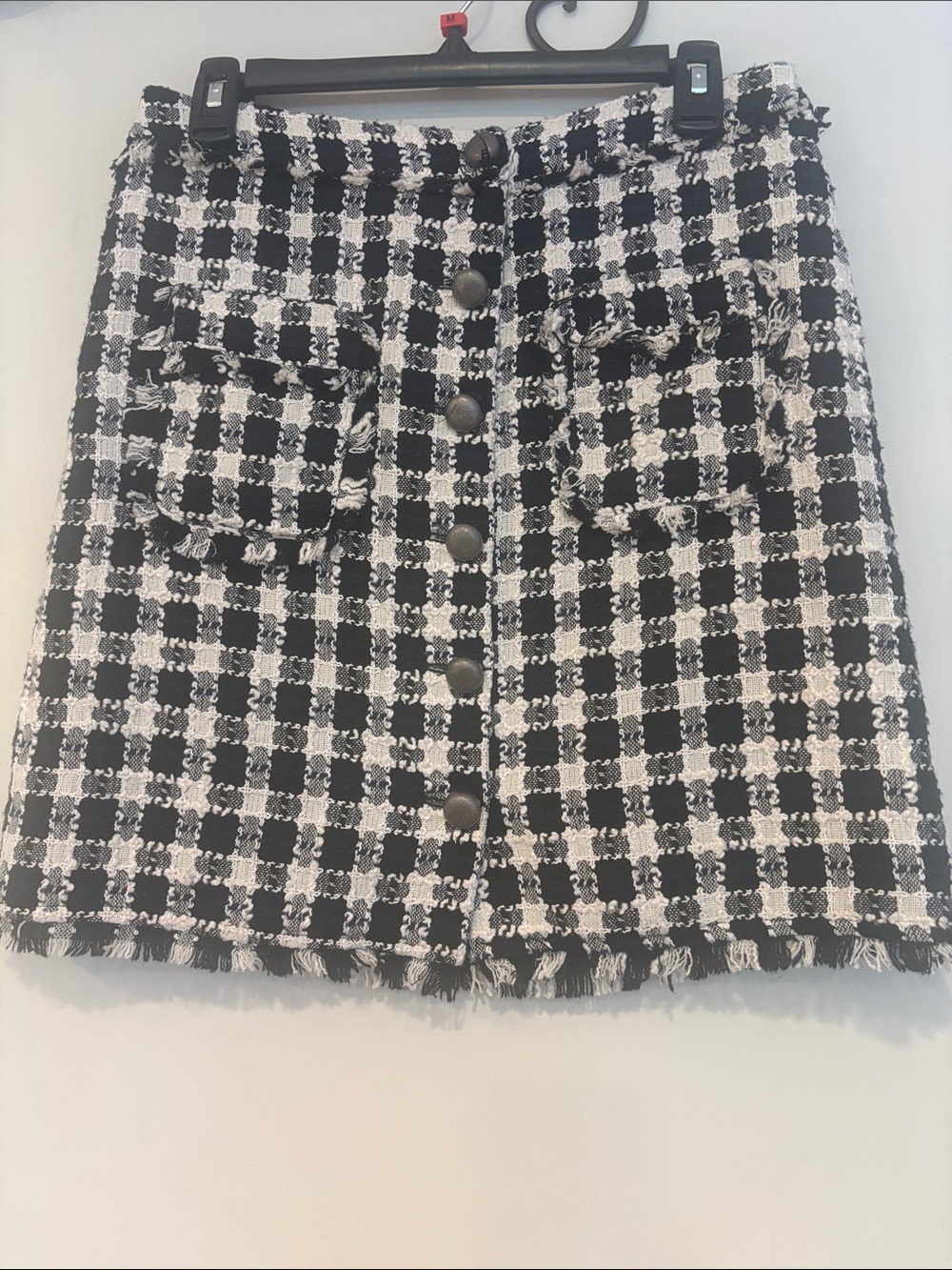 Laundry By Shelli Segal Black and White Tweed Button-Front Mini Skirt